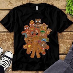 Marvel Avengers Gingerbread Cookies Christmas Graphic Unisex Tee Adult T-shirt
